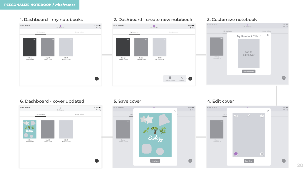 personalize notebook wireframes